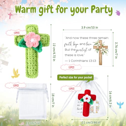 12 Sets Collectible Dolls Bulk Handmade Crochet Cross with Bible Prayer Cards for Women Church Religious Birthday Wedding Baptism Party Favors Stocking Stuffers Home Decor Gifts