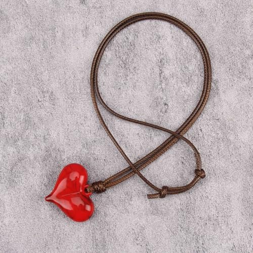Leather Necklace for Women Long Boho Pendant Hippie Choker Necklace Bohemian Layered Leather Rope Wooden Jewelry Gifts - style: Red Heart Necklace