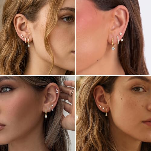 Small 4Pcs 14K Gold Huggie Hoop Earrings Sets for Women Non Tarnish - style: Gold&Style11