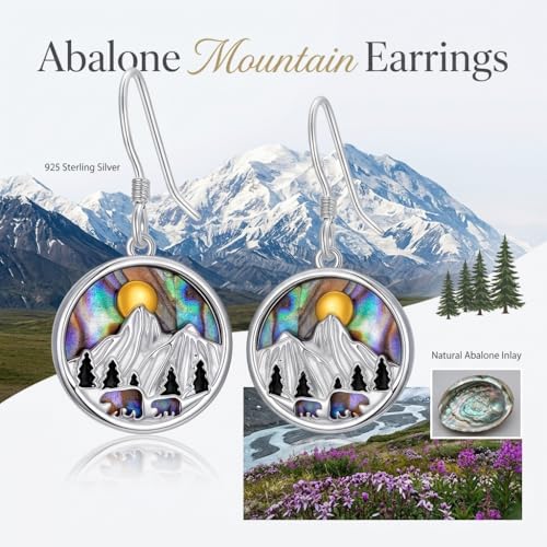 Mountain Mustard Seed Earrings for Women 925 Sterling Silver Lotus/Cross Dangle Drop Earring Christian Jewelry Outdoor Birthday Graduation Gifts - style: Mountain-Abalone