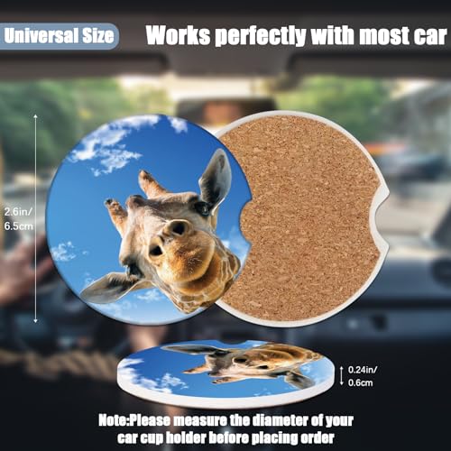 Cup Holders Car Coasters - Cute Giraffe Absorbent Ceramic Coaster, Drink Cup Holder Coasters, Auto Accessories for Women & Men, Pack of 2 - color: Giraffe