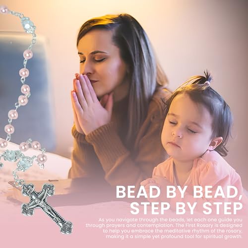Baptism Gifts for Girls – Pink Rosary with Ceramic Keepsake Box and Card, Christening Gift - color: Pink