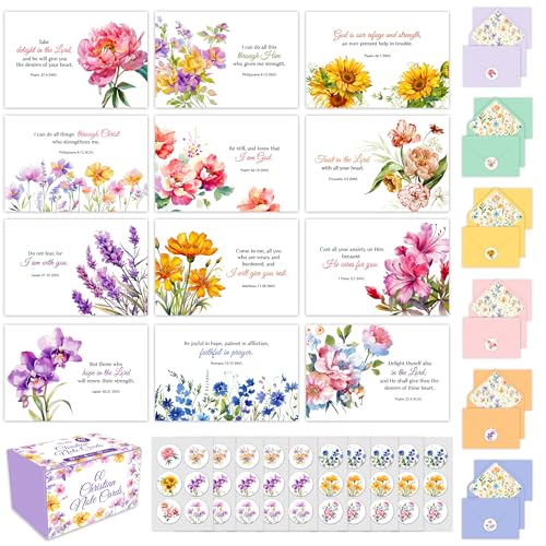 Decorably 60 Pack 6x4in Religious Floral Christian Blank Note Cards