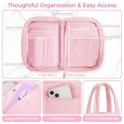 WOBAGMEN Puffy Bible Cover Case for Women with Study Supplies,Soft Bible Bag with Highlighters for Girls, Bible Journaling Kit Christmas Christian Gift for Women (Pink, M) - color: Pink