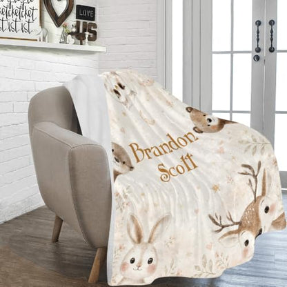 Personalized Baby Blanket with Name, Woodland Animals Nursery Blanket - color: Baby Blanket #10