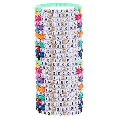 24Pcs Jesus Loves You Bracelets Bulk Handmade Clay Beads Bible Verse Bracelets Christian Friendship Jewelry Christmas Easter Gifts for Women Teen - color: GOD 24-5