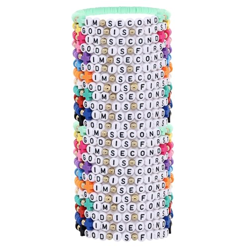 24Pcs Jesus Loves You Bracelets Bulk Handmade Clay Beads Bible Verse Bracelets Christian Friendship Jewelry Christmas Easter Gifts for Women Teen - color: GOD 24-5