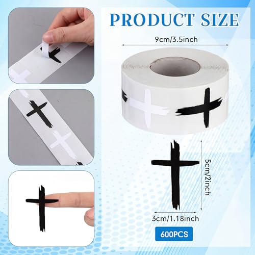 Faccito 600pcs Cross Stickers Crosses Christian Stickers, White+Black - color: White+black