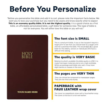 Personalized NIV Small Print Bible for Adults, Name Engraved, Standard Size - color: Burgundy, style: New International Version