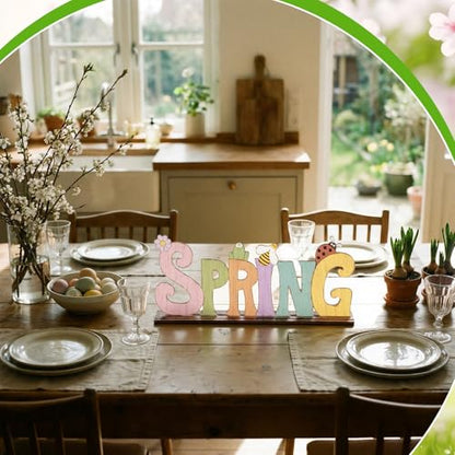 Yousoontic Fall Scarecrow Table Decorations Wooden Autumn Table Centerpieces Farmhouse Pumkin Maple Leaves Tabletop for Home Harvest Thanksgiving Kitchen Office(Spring) - style: Spring