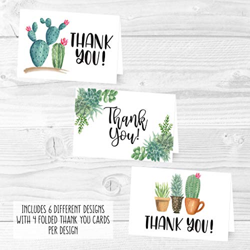 24 Bulk Thank You Cards with Envelopes Blank Cute Thank You Notes - color: Succulent