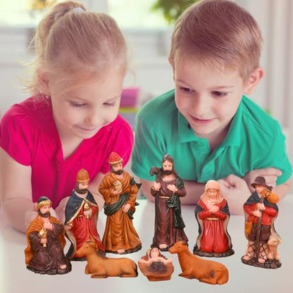 Mini Nativity Set 9pcs, Resin Nativity Scene Figurines Baby Jesus Oranment for Home Office Tabletop Decoration Desktop Collectibles Decor - size: 9 pcs