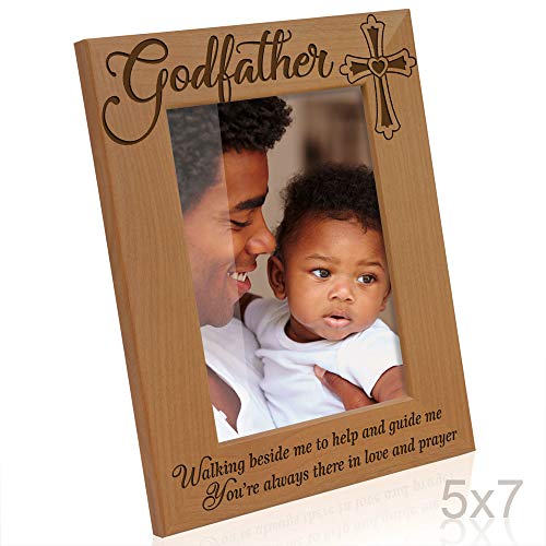KATE POSH Godfather Engraved Natural Wood Picture Frame, Cross Decor, Baptism Gifts, Religious Catholic Gifts (5" x 7" Vertical) - size: 5x7 Vertical (Godfather)