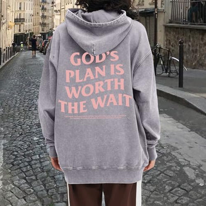 Christian Graphic Hoodies for Women God Bible Verse Oversized Hoodie Religious Letter Print Acid Wash Sweatshirts - color: Gray, size: Small
