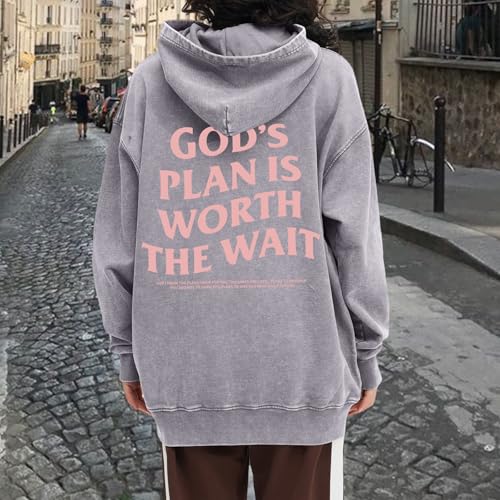 Christian Graphic Hoodies for Women God Bible Verse Oversized Hoodie Religious Letter Print Acid Wash Sweatshirts - color: Gray, size: XX-Large