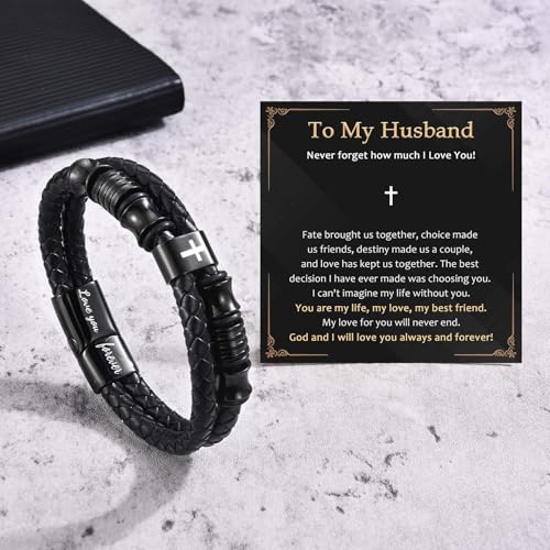 EFVISD Lover You Forever Leather Cross Bracelet for Men Boys Gifts - color: Husband