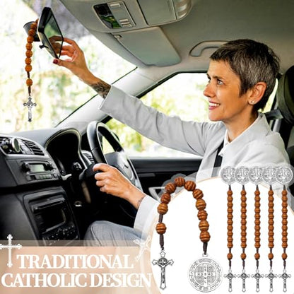 Kigeli 6 Pcs Pocket Rosary, Saint Benedict Medal Prayer Gift for Men Women