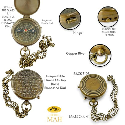 Handmade Religious Brass Compass Gift with Engraved & Embossed Faith Messages – Inspirational Christian Religious Gift Keepsake for Baptism, Confirmation, Christening, First Communion or Christmas - style: Trust in The Lord – Edition 1