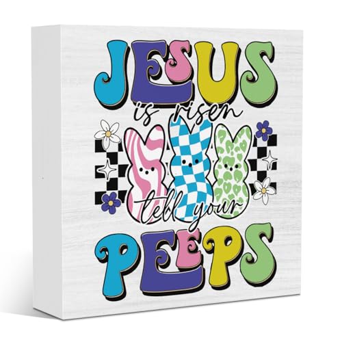 Funny Easter Peeps Decor Jesus Bunny Easter Decorations for Office Home Farmhouse Dining Room Bedroom Desk Table Decor 5 X 5 Inches - color: JesusPeeps2