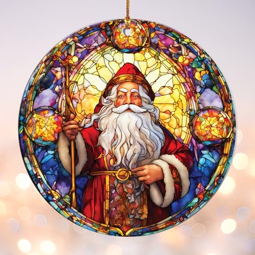 2025 Christmas Ornament – Santa Christmas Ornaments - Vintage Cathedral Santa Stained Glass Acrylic Ornament, Navidad 2025 Tree Decoration, Religious Christmas Ornament for Classic Holiday Home Décor - color: Cathedral Santa