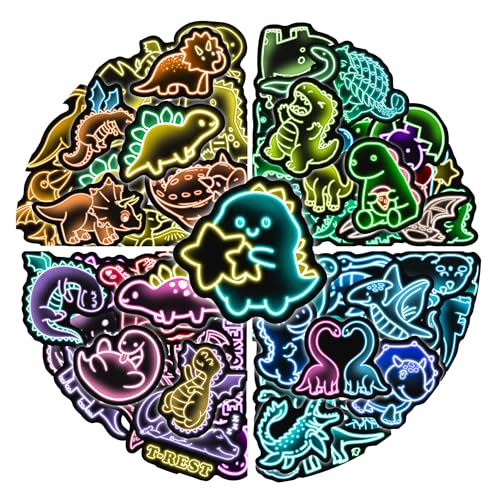 50 Pcs Cartoon Neon Dinosaur Stickers for Water Bottle, Cute Dino Waterproof Vinyl Laptop Decals, Phone Case Luggage Scrapbook Guitar Decor - color: Non-luminescent-469kscp