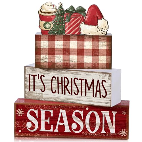 Lineshading 4 Pcs Christmas Table Decoration Wooden Hot Cocoa Santa Hat - style: Christmas