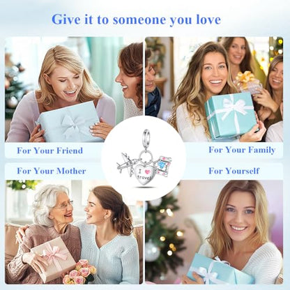 Sport Religious Charm 925 Sterling Silver Pendant,Jewelry Beads Gifts for Women Bracelet&Necklace - color: Travel Plane