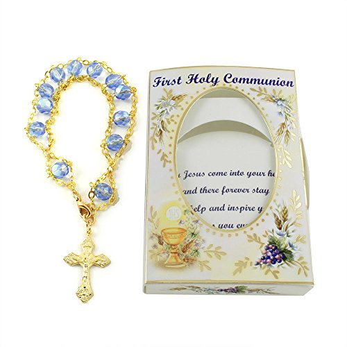 Rosary Bracelet First Communion Catholic Gift - Ladder Design with Blue Beads