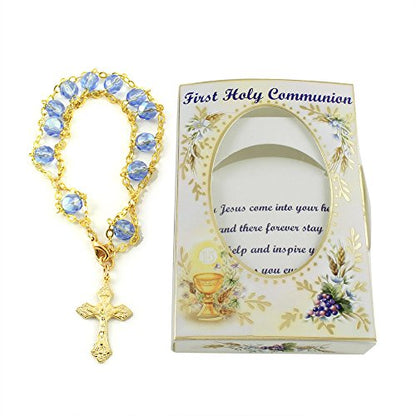 Rosary Bracelet First Communion Catholic Gift - Ladder Design with Blue Beads