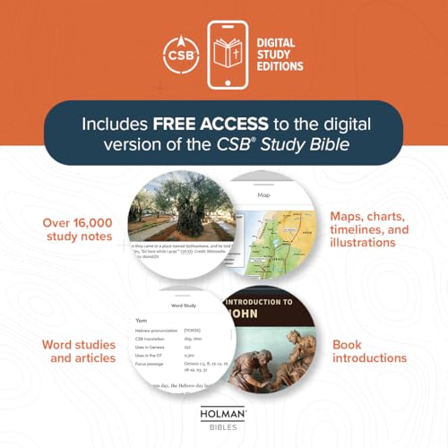 CSB Study Bible, Personal Size, Digital Study Edition, Burnt Sienna LeatherTouch, Red Letter, Study Notes and Commentary, Illustrations, Articles, Word Studies, Outlines, Timelines