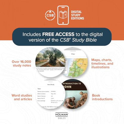 CSB Study Bible, Personal Size, Digital Study Edition, Burnt Sienna LeatherTouch, Red Letter, Study Notes and Commentary, Illustrations, Articles, Word Studies, Outlines, Timelines