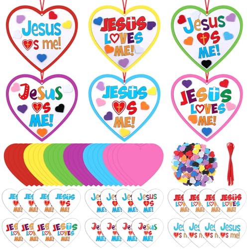 Syhood 24 Sets Jesus Loves Me Heart Craft Kit for Sunday School