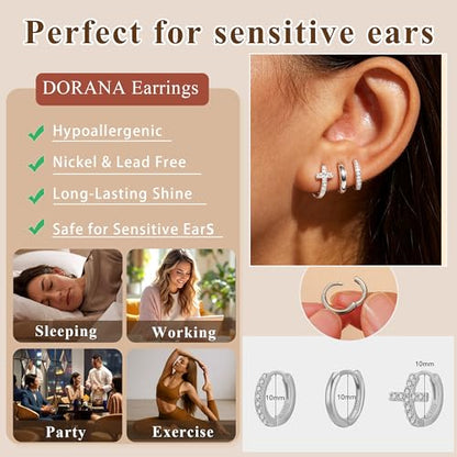 3Pairs Gold Cross Earrings for Women Hoops Huggie Earrings Stack Set - color: Silver-2