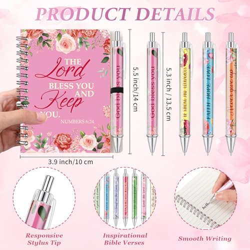 Colarr 24 Sets Christian Notebooks Bulk Christian Gifts for Women Pen and Notebook Gift Set Flowers Religious Prayer Journal for Woman Church Scripture Notepad with Bible Verse Pens - style: Colorful Flowers