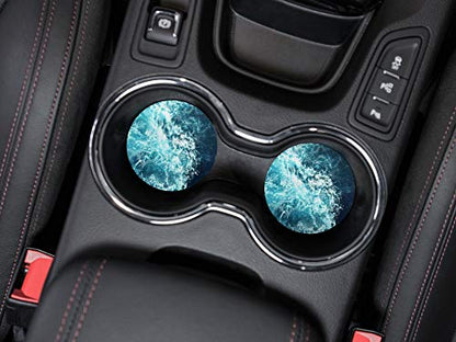 , Blue Ocean Wave Design Absorbent ROUND Fabric Felt Neoprene Car Coasters for Drinks, 2pcs Set - color: Blue Ocean Wave