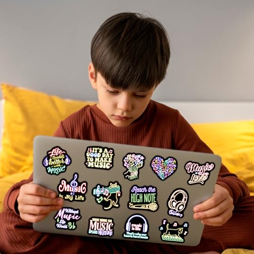 Glow in The Dark Kids Neon Music Water Bottle Stickers, 50 Pcs Waterproof Vinyl Laptop Decals, Activity Birthday Party Decor Teaching Prizes - color: Luminescent-162kshr
