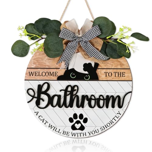 HOURIA 3D Funny Black Cat Bathroom Door Decor (11.4"x11.4") - color: Cat Bathroom Sign