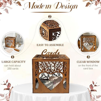 OurWarm Wooden Wedding Card Box with Heart-Shaped Acrylic Window