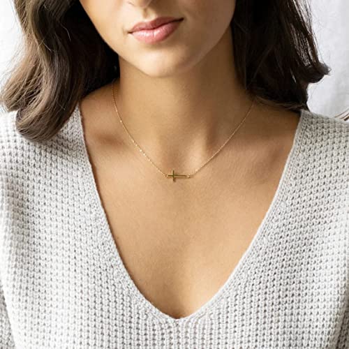 VIROMY Gold Cross Necklace for Women 14K Gold Plated Cute Sidways Cross Pendant Choker Necklaces Simple Trendy Everyday Jewelry for Women - style: Sideways Cross-44CM-Gold