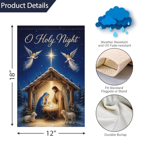 Louise Maelys Christmas Nativity Garden Yard Flag O Holy Night 12x18 Inch