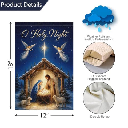 Louise Maelys Christmas Nativity Garden Yard Flag O Holy Night 12x18 Inch