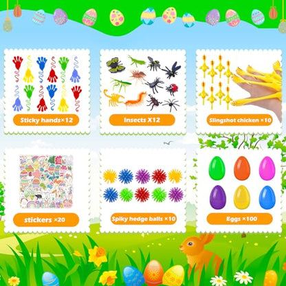 GOAUS Easter Eggs Fillers Party Favors for Kids 220 pcs, Small Toys Prizes with 100 Surprise Eggs for Filling, Goodie Bags Stuffers - style: 220 toys &100 eggs