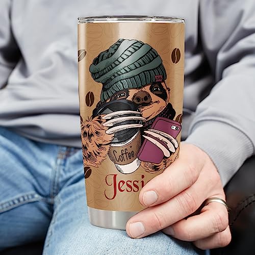 Dorris Personalized Sloth Tumbler Insulated Cup Travel Mug 20oz 30oz Touch My Coffee I Will Slap You So Hard Customized Name Tumblers Birthday Christmas Gifts Funny For Sloths Lovers - color: Slot