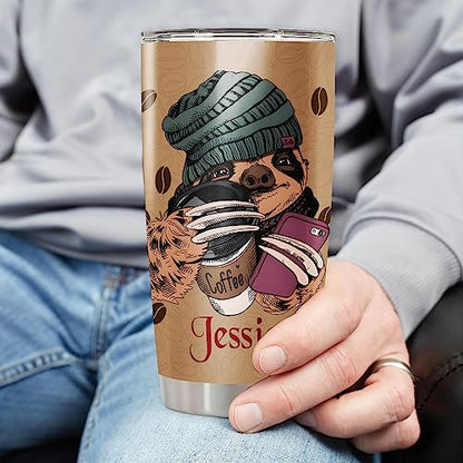 Dorris Personalized Sloth Tumbler Insulated Cup Travel Mug 20oz 30oz Touch My Coffee I Will Slap You So Hard Customized Name Tumblers Birthday Christmas Gifts Funny For Sloths Lovers - color: Slot