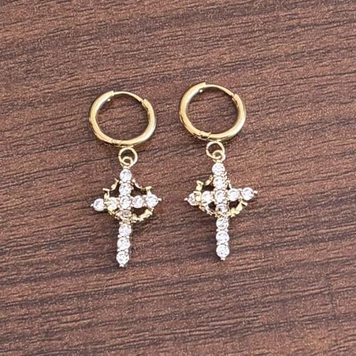 Crystal Cross Hoop Earrings Women, Gold Plated - color: gold