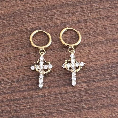 Crystal Cross Hoop Earrings Women, Gold Plated - color: gold