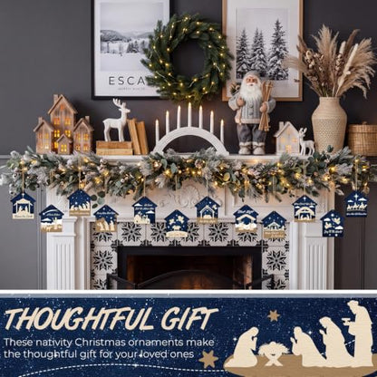 Soaoo 60 Pcs Christmas Nativity Scene Ornaments Bulk Wooden Decor, House - style: House