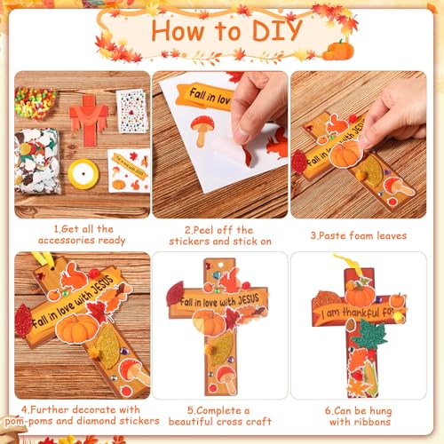 Funrous 48 Sets Fall Crafts Bulk Religious Cross Thanksgiving Paper Crafts - style: Fall Cross