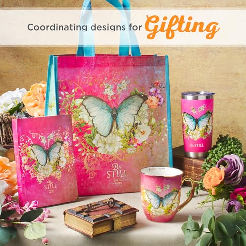 Christian Art Gifts Pink Butterfly Ceramic Coffee Mug, Psalm 46:10, 14 oz. - color: Pink/Be Still