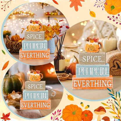 Britimes Fall Pumpkin Tiered Tray Decor Set, 4 Pack, Wooden - style: Pumpkin Spice